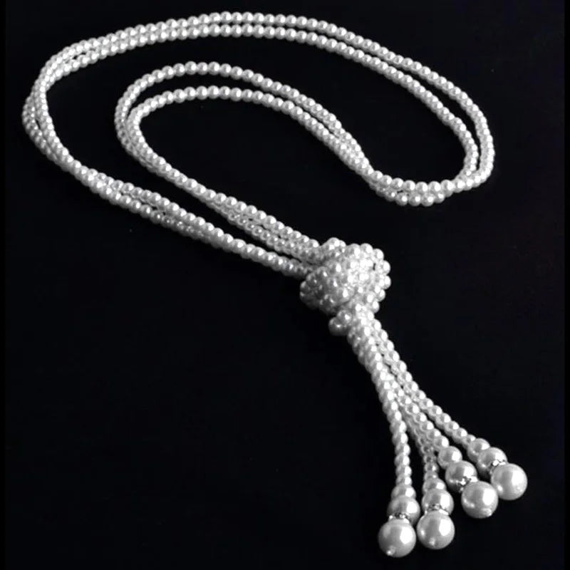 New Fashion Long Beads Chain Pearl Necklace For Women's On The Neck Statement Collier Female Jewelry Gift
