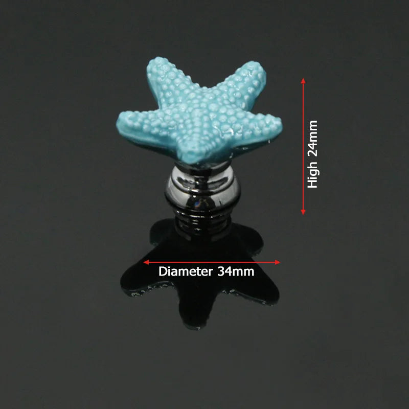 KAK Starfish Ceramic Drawer Knobs Cabinet Pulls Kitchen Handles Cartoon Furniture Handle for Kids Room Furniture Hardware
