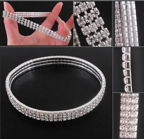 1/2/3/4/5 Rows Bracelet Fashion Wedding Jewelry For Bridal, Crystal Rhinestone Stretch Bracelet Bangle Bling Wristband For Women