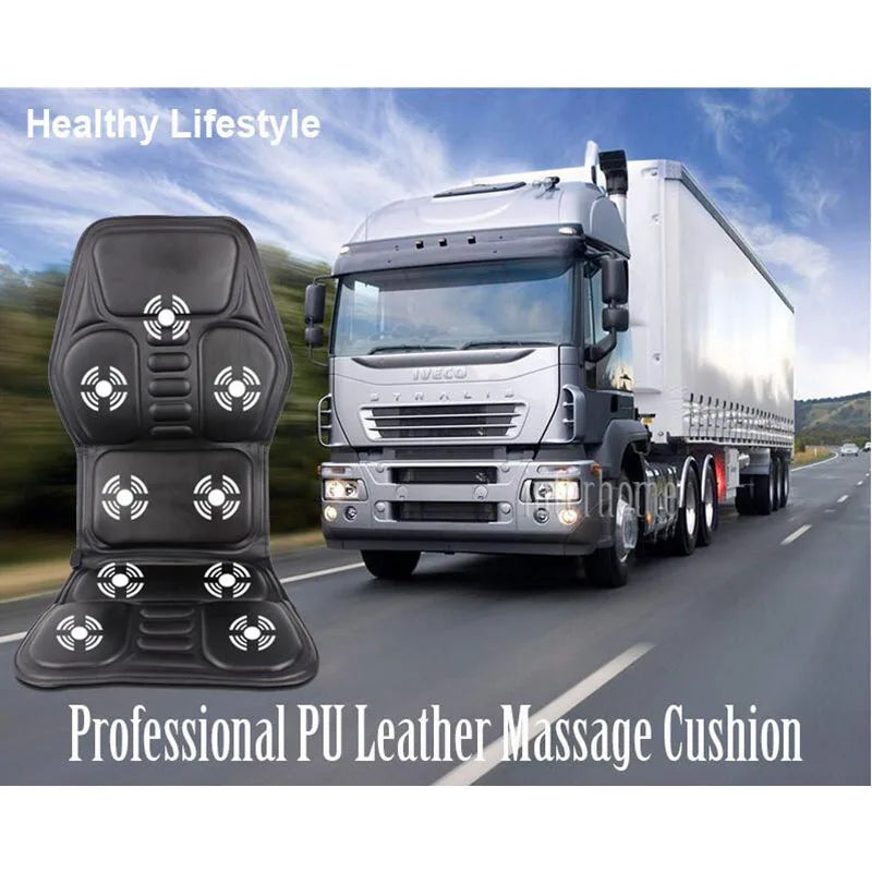 PU Leather Electric Heating Massager Cushion for Car Cargo Truck Home Use 9 Motors Vibration Neck Back Pain Relief Massage Mat