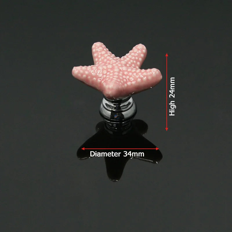 KAK Starfish Ceramic Drawer Knobs Cabinet Pulls Kitchen Handles Cartoon Furniture Handle for Kids Room Furniture Hardware