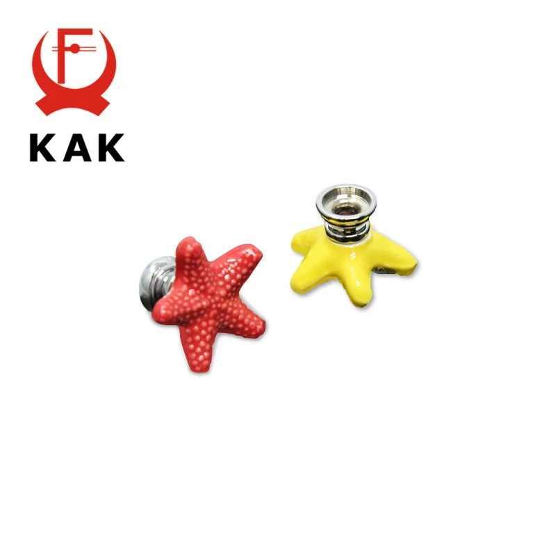 KAK Starfish Ceramic Drawer Knobs Cabinet Pulls Kitchen Handles Cartoon Furniture Handle for Kids Room Furniture Hardware