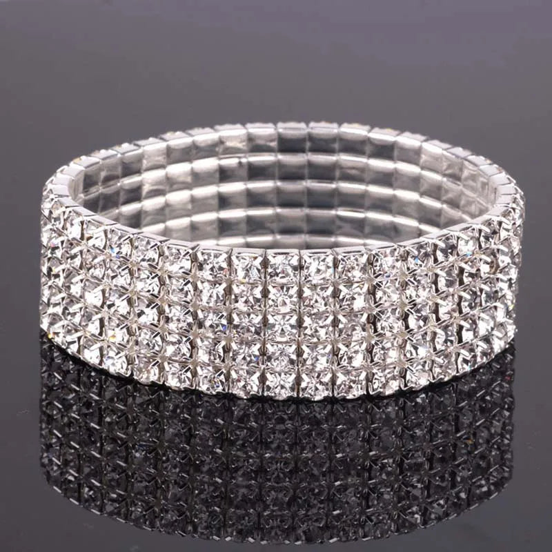 TREAZY 1-8 Rows Rhinestone Crystal Bracelet Bangle Elastic Bling Wristband Wedding Bridal Bridesmaid Bracelet Jewelry Gifts