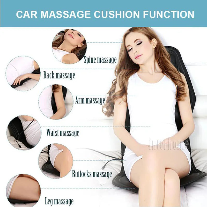 PU Leather Electric Heating Massager Cushion for Car Cargo Truck Home Use 9 Motors Vibration Neck Back Pain Relief Massage Mat