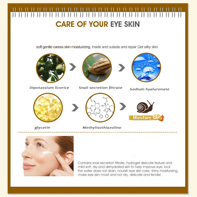 Snail Essence Eye Cream Eye Bags Remove Eye Dark Circle Anti-Puffiness Anti Wrinkles Anti Aging Moisturizing Skin Care Eye Gel