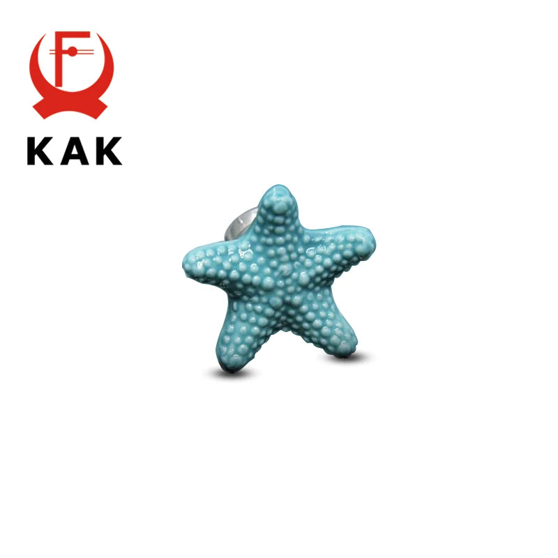 KAK Starfish Ceramic Drawer Knobs Cabinet Pulls Kitchen Handles Cartoon Furniture Handle for Kids Room Furniture Hardware