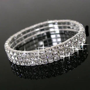 1/2/3/4/5 Rows Bracelet Fashion Wedding Jewelry For Bridal, Crystal Rhinestone Stretch Bracelet Bangle Bling Wristband For Women