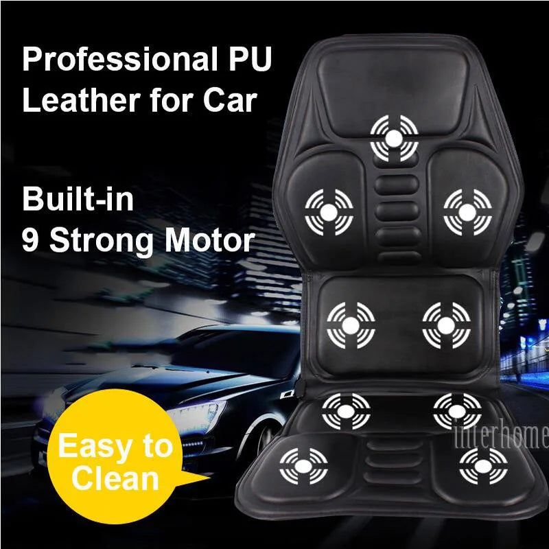 PU Leather Electric Heating Massager Cushion for Car Cargo Truck Home Use 9 Motors Vibration Neck Back Pain Relief Massage Mat