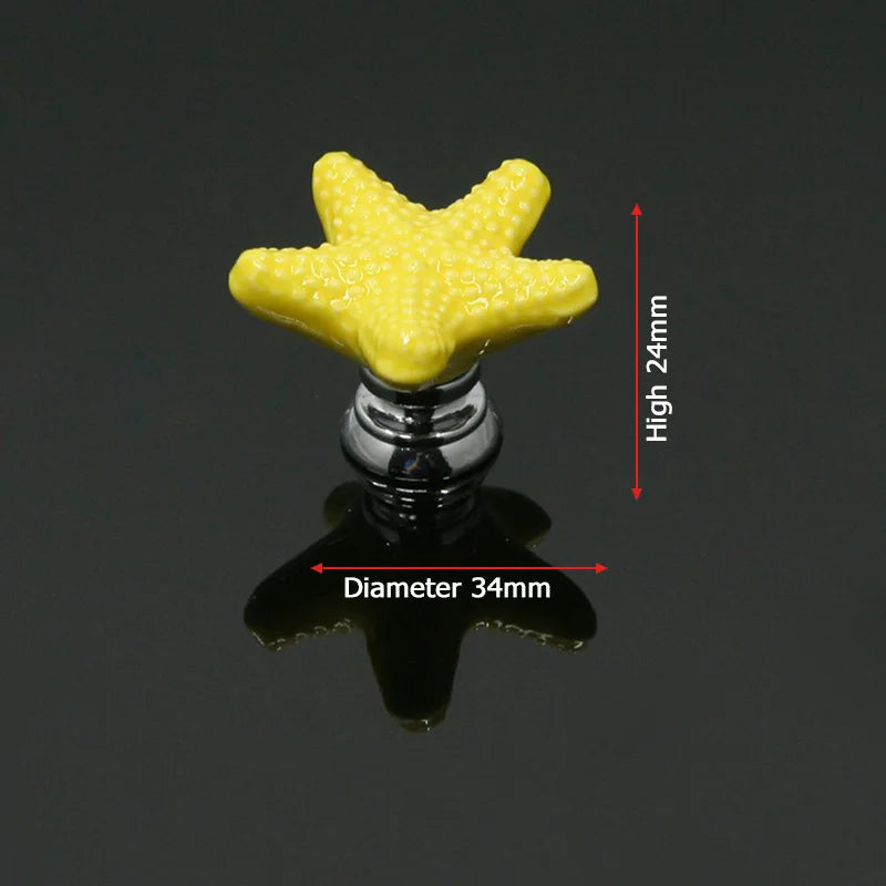 KAK Starfish Ceramic Drawer Knobs Cabinet Pulls Kitchen Handles Cartoon Furniture Handle for Kids Room Furniture Hardware