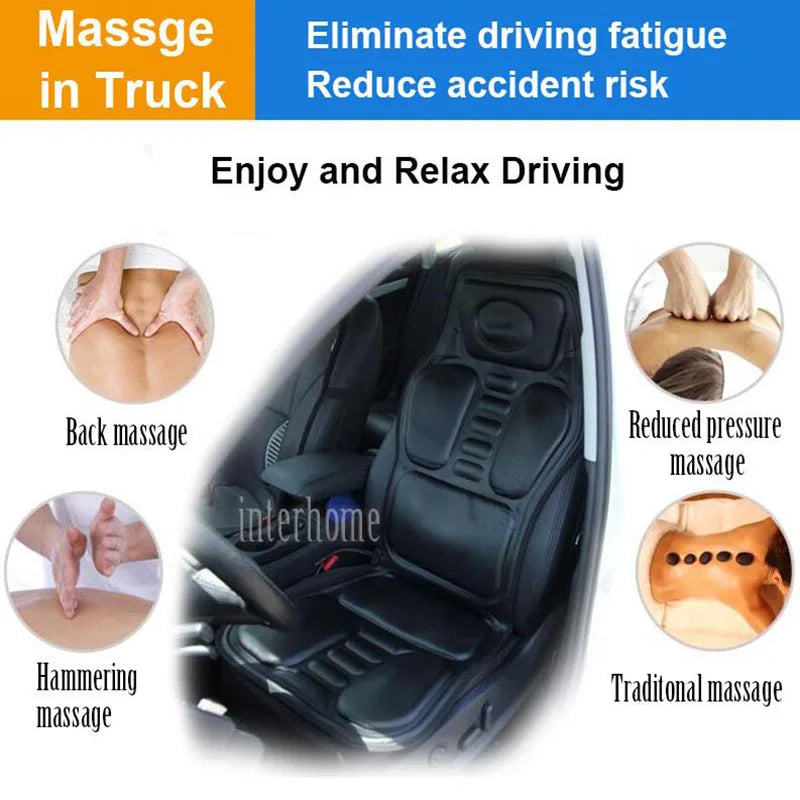 PU Leather Electric Heating Massager Cushion for Car Cargo Truck Home Use 9 Motors Vibration Neck Back Pain Relief Massage Mat