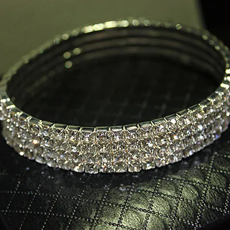 1/2/3/4/5 Rows Bracelet Fashion Wedding Jewelry For Bridal, Crystal Rhinestone Stretch Bracelet Bangle Bling Wristband For Women