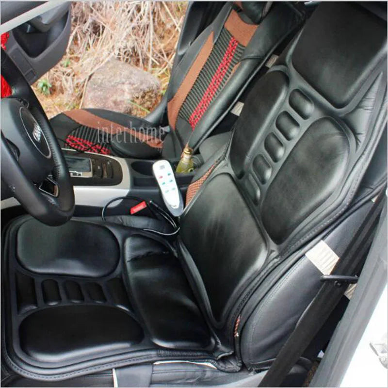 PU Leather Electric Heating Massager Cushion for Car Cargo Truck Home Use 9 Motors Vibration Neck Back Pain Relief Massage Mat