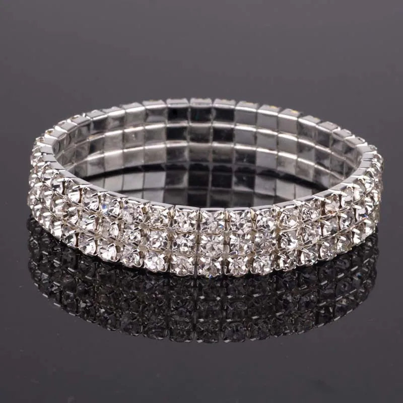 TREAZY 1-8 Rows Rhinestone Crystal Bracelet Bangle Elastic Bling Wristband Wedding Bridal Bridesmaid Bracelet Jewelry Gifts
