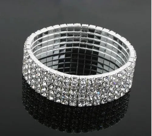1/2/3/4/5 Rows Bracelet Fashion Wedding Jewelry For Bridal, Crystal Rhinestone Stretch Bracelet Bangle Bling Wristband For Women