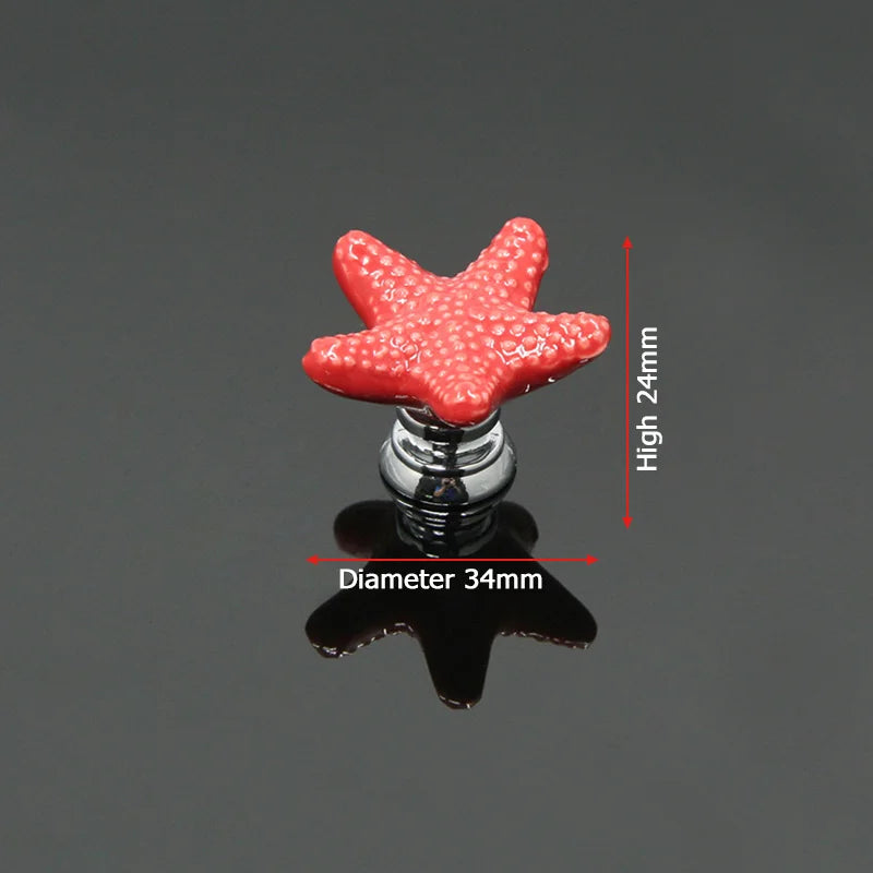 KAK Starfish Ceramic Drawer Knobs Cabinet Pulls Kitchen Handles Cartoon Furniture Handle for Kids Room Furniture Hardware