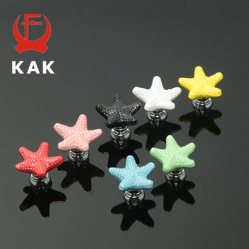 KAK Starfish Ceramic Drawer Knobs Cabinet Pulls Kitchen Handles Cartoon Furniture Handle for Kids Room Furniture Hardware