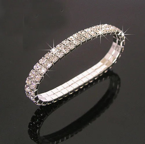 1/2/3/4/5 Rows Bracelet Fashion Wedding Jewelry For Bridal, Crystal Rhinestone Stretch Bracelet Bangle Bling Wristband For Women