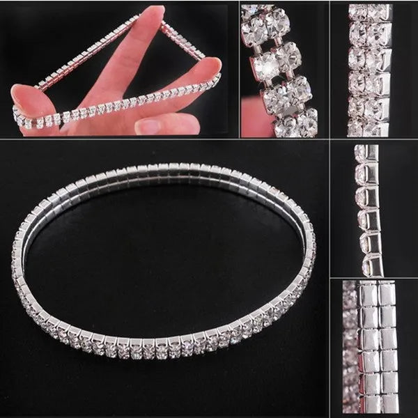 1/2/3/4/5 Rows Bracelet Fashion Wedding Jewelry For Bridal, Crystal Rhinestone Stretch Bracelet Bangle Bling Wristband For Women