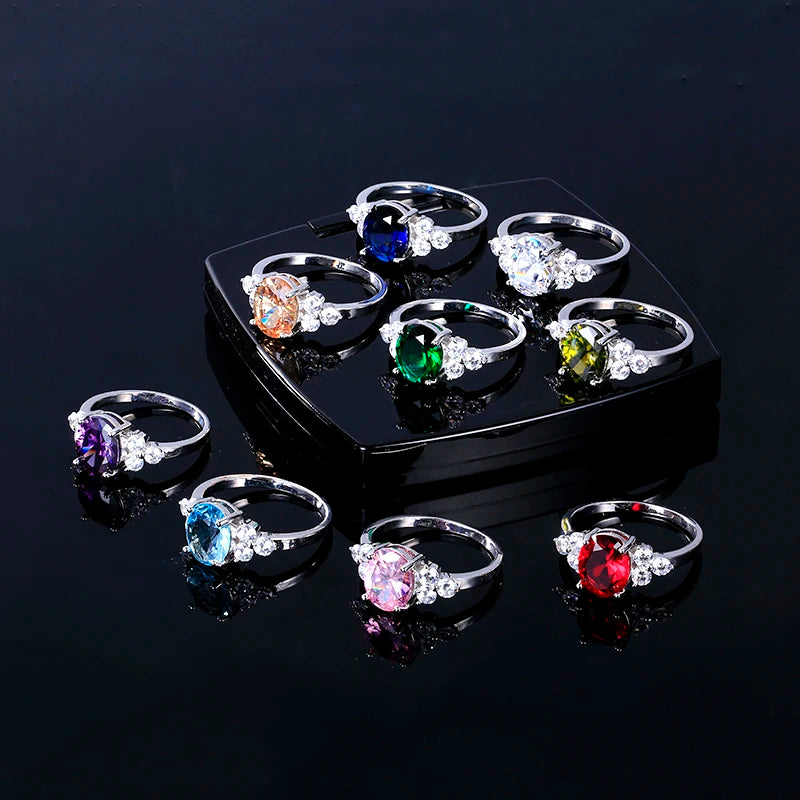 S925 Silver Rings for Woman AAA Oval Olive Green Zircon Ring Multi-color Gemstone Fashion Luxury Jewelry Wedding Engagement Gift