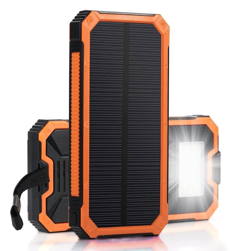 15000mAh Waterproof Solar Power Bank Dual USB Ports Camping Phone Charger External Backup Battery Pack Holder for Cell Phones