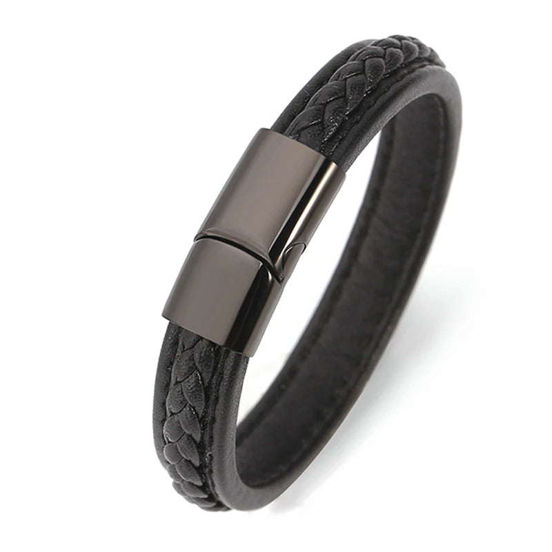 New Fashion Genuine Leather Braid Charm Bracelet Magnetic Buckle Clasps Vintage Women Men Bracelets & Bangles Men Jewelry