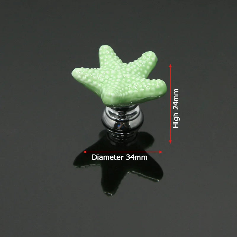 KAK Starfish Ceramic Drawer Knobs Cabinet Pulls Kitchen Handles Cartoon Furniture Handle for Kids Room Furniture Hardware