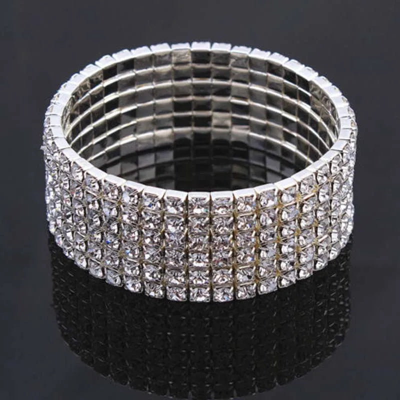 TREAZY 1-8 Rows Rhinestone Crystal Bracelet Bangle Elastic Bling Wristband Wedding Bridal Bridesmaid Bracelet Jewelry Gifts