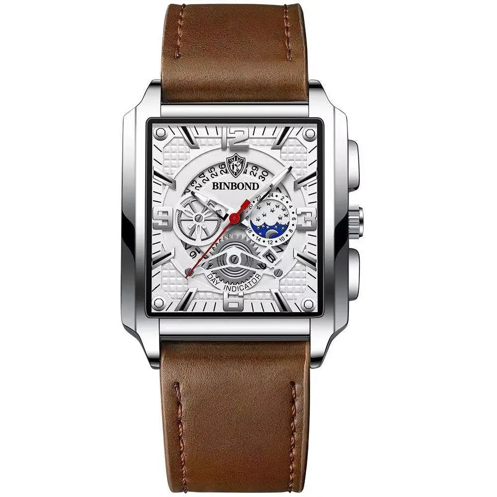 BINBOND B6575 6575 Fashion Brand Stainless Steel Leather Strap Waterproof Men's Watches Luxury Male Wristwatch Relogio Masculino