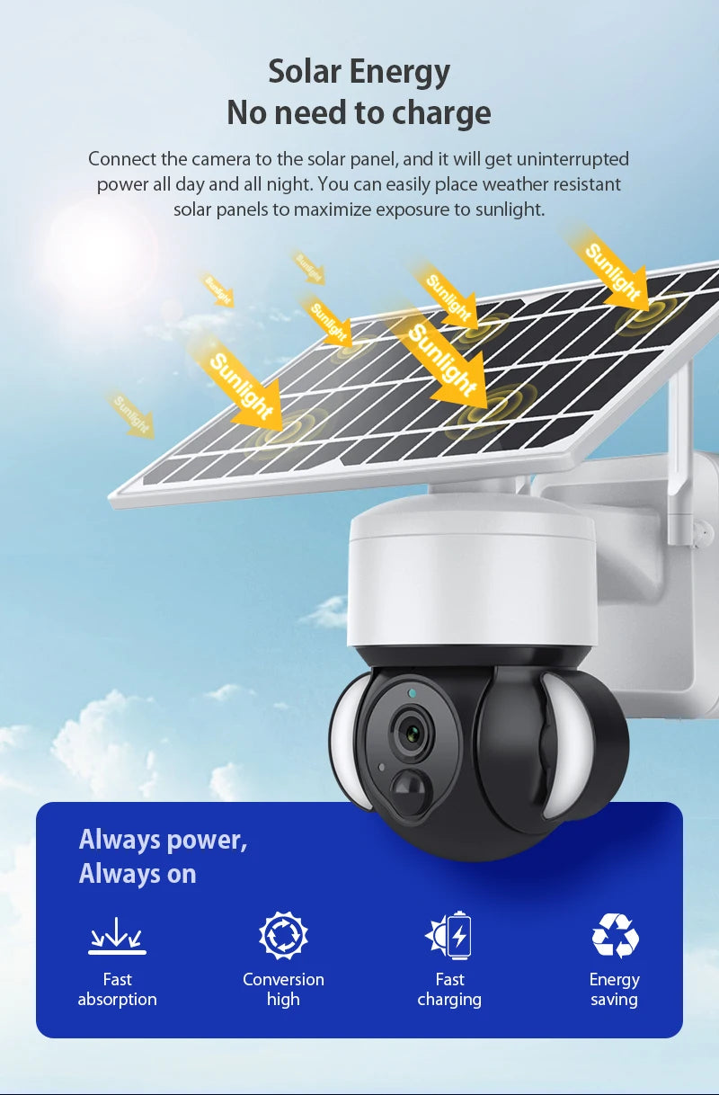 TuoAn 3MP Security Camera with Floodlight Wifi TUYA Camera Solar Outdoor Camera Outdoor PTZ Solar Powered Camera