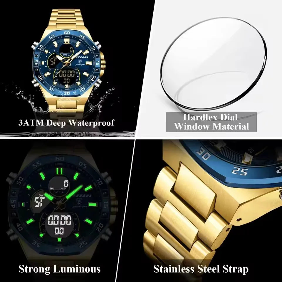 POEDAGAR E101 Electronic Stainless Wristwatch Men's Watches Quartz Digital Man Waterproof Luminous Hand Date Watch for Men Reloj