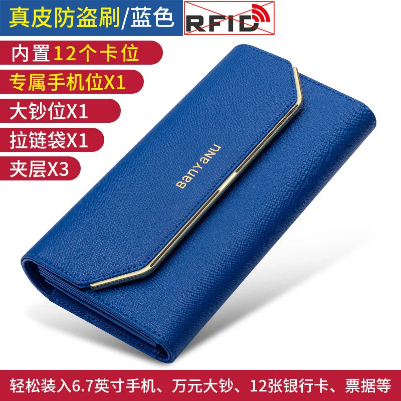 April New Women's Wallet Long Multiple Card Position Ladies Handbag Simple Fashion Genuine Leather Women's Bags Thin BYN-1655