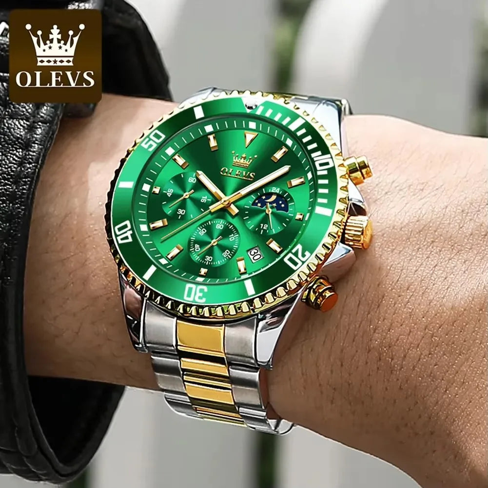 OLEVS 2870 Luxury Quartz Watch for Men Stainless Steel Waterproof Top Men's Watches Moon Phase Date Chronograph Sports Man Watch