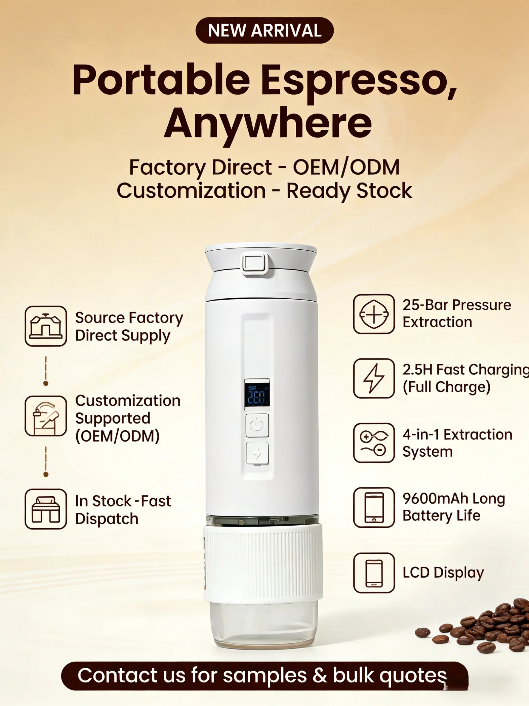 Portable Mini Electric Stainless Steel Semi-Automatic Coffee Machine with Hot Water System for Household Hotel Car & Outdoor Use