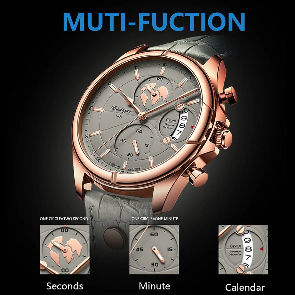 POEDAGAR Luxury Casual Sport Watch for Men Creative Chronograph Leather Strap Date Waterproof Men's Watches Relogio 989 Montre