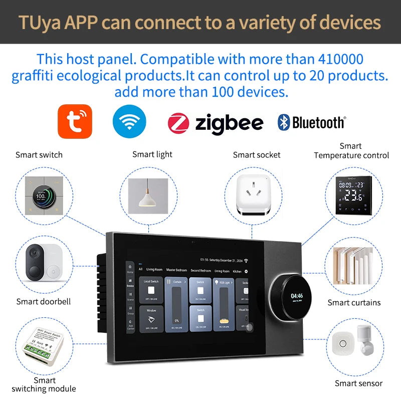 Smart Home Background Music System 7 Inch Tuya Android 11 Control Panel  Inwall Amplifier Home Theater Mini Audio System