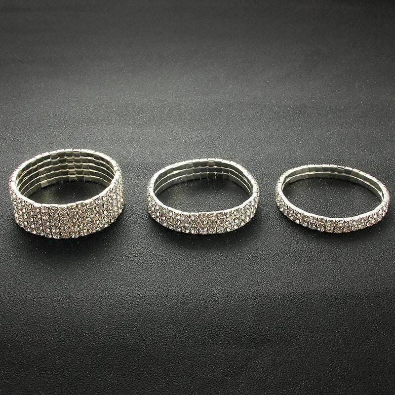Multi-Style Silver color Rhinestone Bracelets & Bangles Wedding Bridal Bracelet Stretching Wristband Bracelet For Women Jewelry