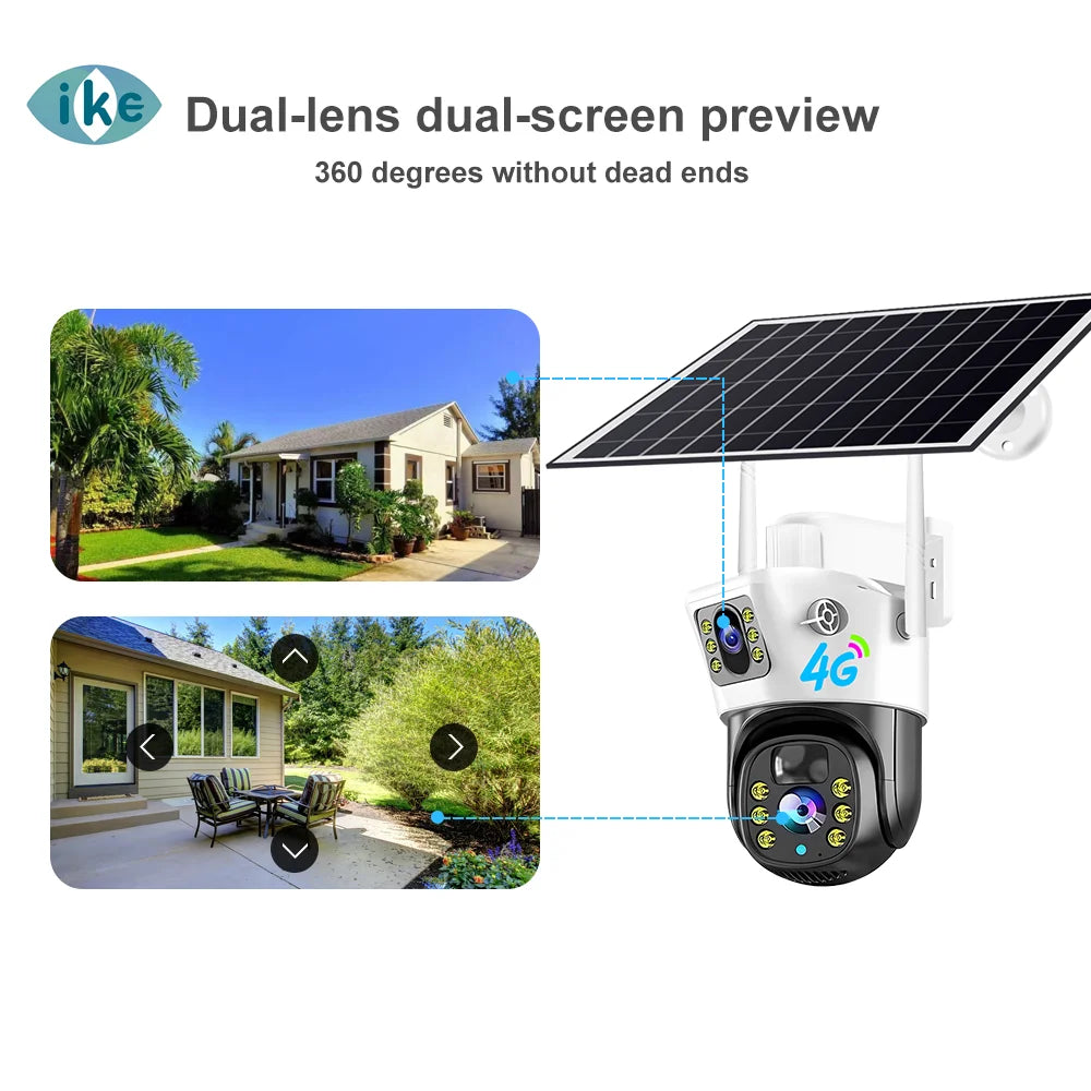V380pro CCTV IP Camera Wifi 8W Solar Panel 8000mah Battery Solar PTZ Camera Dual Lens 4G LTE SIM Card Wireless P2P Camera CMOS