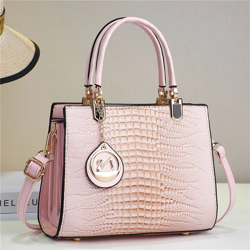 2026 Large Capacity Handbag, Lizard Pattern, Glossy Leather, High-end Feeling, Cross-border Minimalist Women's Bag