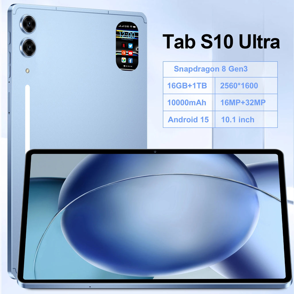 2026 New Arrival 5G Smart Education Tablet 10.1 Inch Tab S10 Ultra 16GB+1TB Deca Core Android 15 10000mAh Large Battery