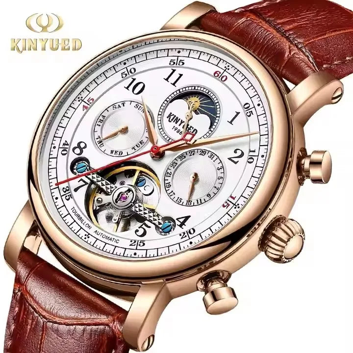 KINYUED J082 Hot Sale Automatic Mechanical Movement Wristwatch Waterproof Leather Strap Men's Watches for Men Montre Homme Reloj