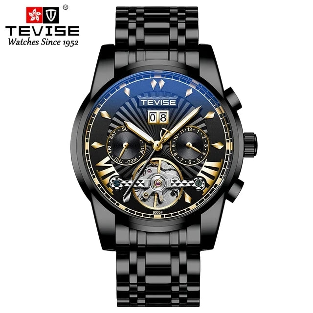 TEVISE T9005F 9005F Elegant Fashion Waterproof Stainless Steel Strap Mechanical Hollow Luminous Function Automatic Men's Watches
