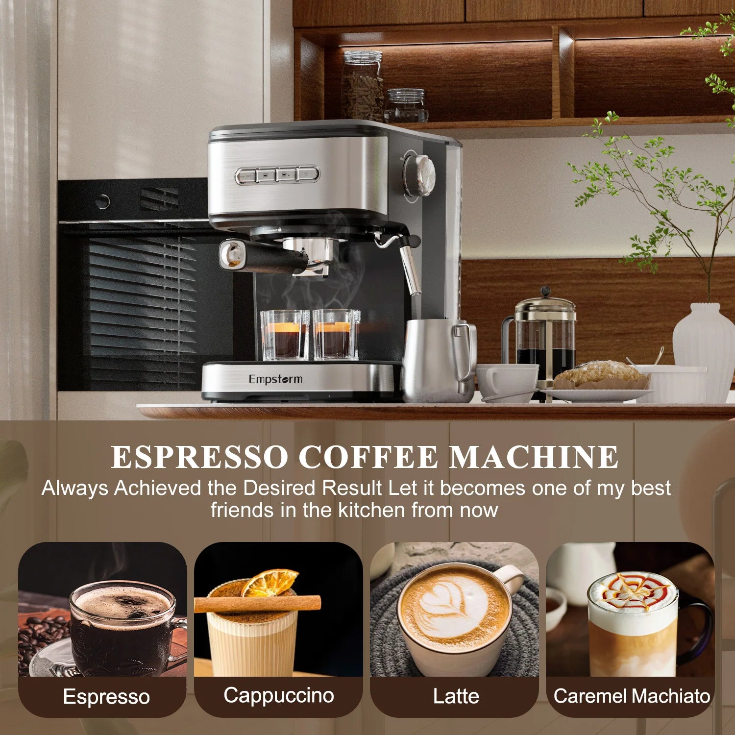 Empstorm Electric Espresso Machine Semi-Automatic Coffee Maker with for Office Home Use Stock in the US Local