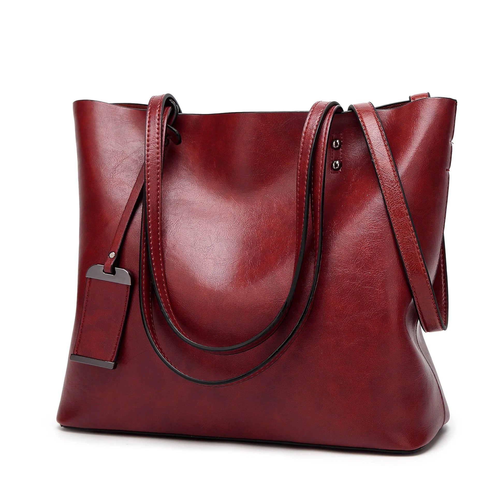 Quality Fashionable Large Capacity Women's Bags Retro Handbags Oil Leather Rivet Bags Female Bags Faux Leather 1 Piece Per Color