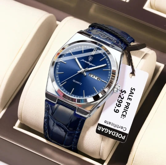 Poedagar 930 Fashion Casual Men's Watches Leather Strap Luxury Waterproof New Business Quartz Wrist Watch for Men Montre Relojes