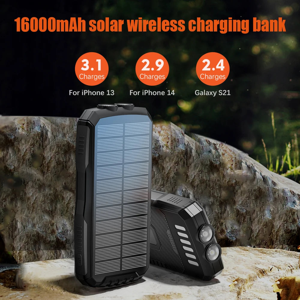 New Products 2025 Waterproof 25000mAh Outdoor Camping Hiking Rechargeable Battery Pack Charger Type-C Solar Power Bank 20000mAh