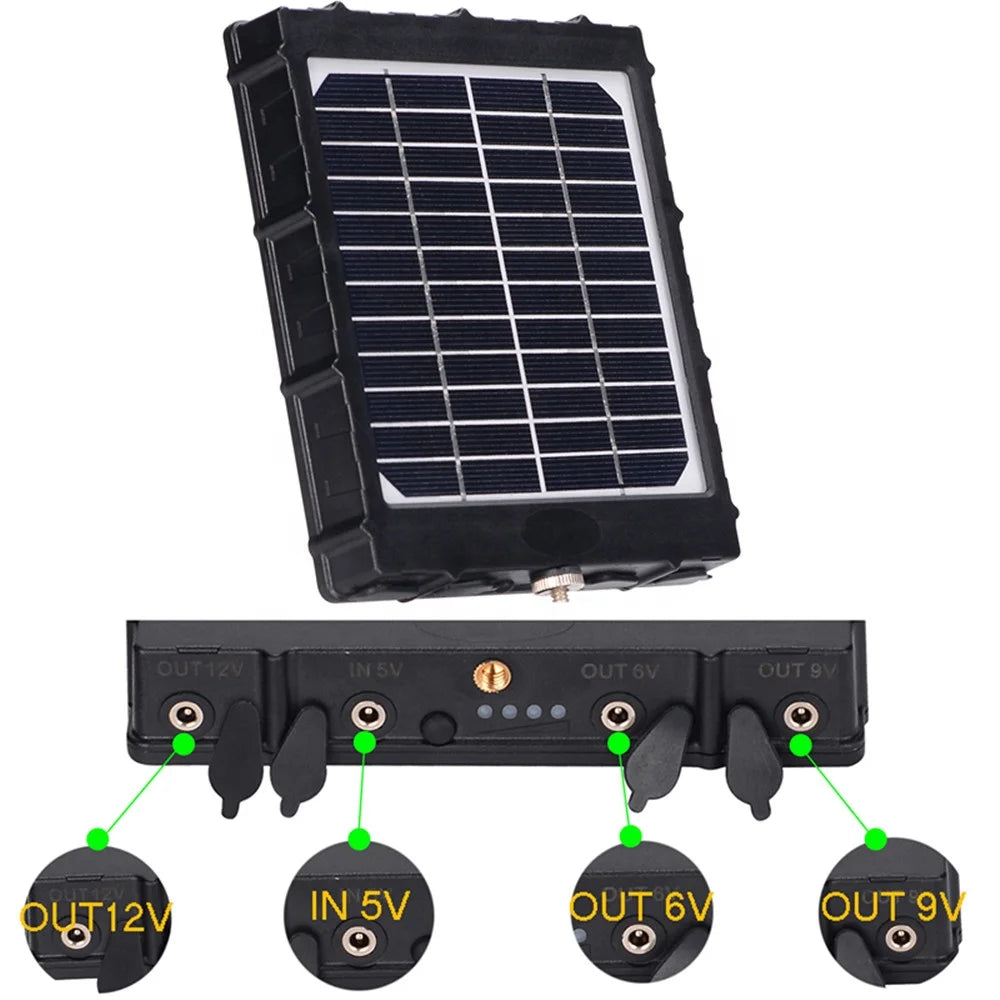 Trail Camera Solar Panel 8000mah 3 Watt Hunting Camera 12v/9v/6v Output Built-In Lithium Battery IP66 Waterproof for Outdoor Cam