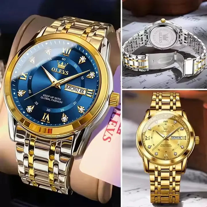 OLEVS 5513 Men's Watches Fashion Gold Hot Quartz Watch for Man Stainless Steel Waterproof Luminous Wrist Watch Date Week