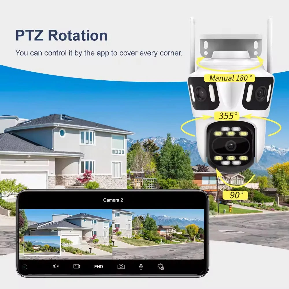 Wistino 6K HD Icsee Wifi Camera Outdoor Three Lens Waterproof Color Night Vision Dual CPU Cctv Camera Home Security