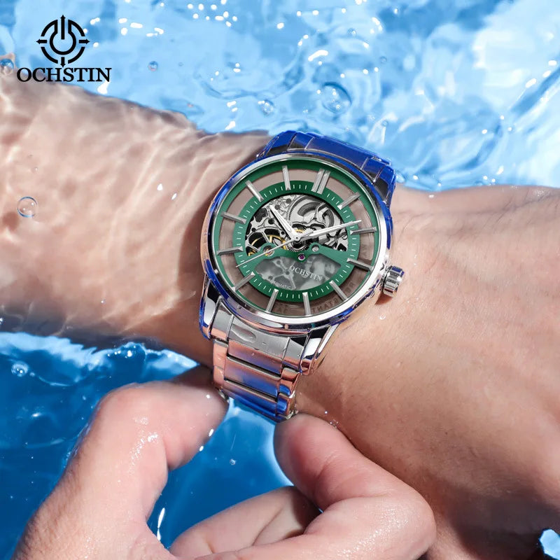 OCHSTIN 7010B Men's Watches Automatic Movement Mechanical Outdoor Waterproof Hollow Out Dial Luminous Hands Wristwatch for Male