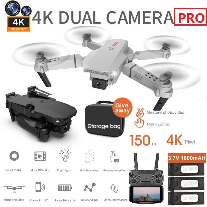 Hot Selling E88 4k Hd Mini Drone With Camera Wifi Real-time Transmission Fpv Drone Long Range Fpv Rc Quadcopter Drone